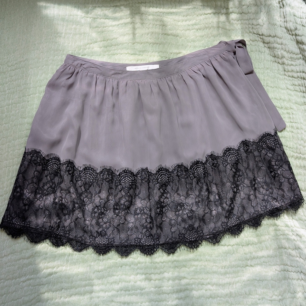LC Lauren Conrad Grey Chiffon Skirt with Black Lace